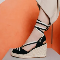 Espadrilles Corde NOIR Femme Motif Uni Lacets