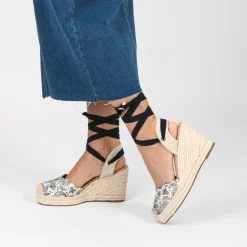 Espadrilles Corde NOIR Femme Motif Uni Lacets