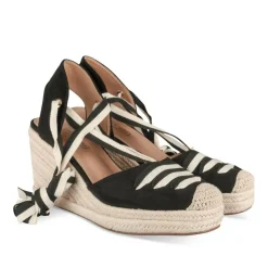 Espadrilles Corde NOIR Femme Motif Uni Lacets