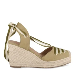 Espadrilles Corde VERT Femme Motif Uni Lacets