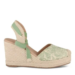 Espadrilles Corde VERT Femme Motif Uni Lacets