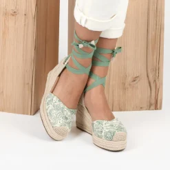 Espadrilles Corde VERT Femme Motif Uni Lacets