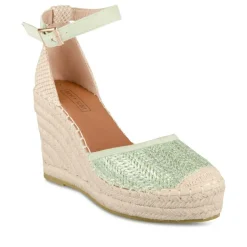 Espadrilles Corde VERT Femme Motif Tressé Boucle
