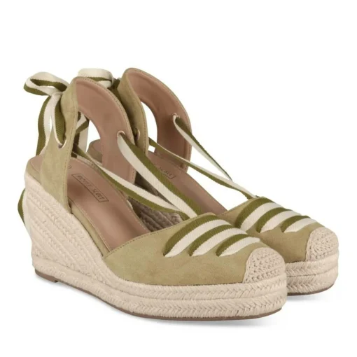 Espadrilles Corde VERT Femme Motif Uni Lacets