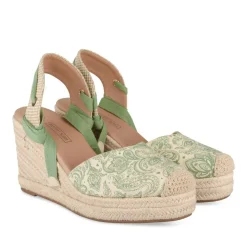 Espadrilles Corde VERT Femme Motif Uni Lacets