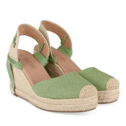 Espadrilles Corde VERT Femme Motif Uni Lacets
