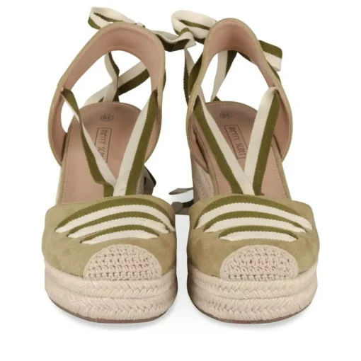 Espadrilles Corde VERT Femme Motif Uni Lacets