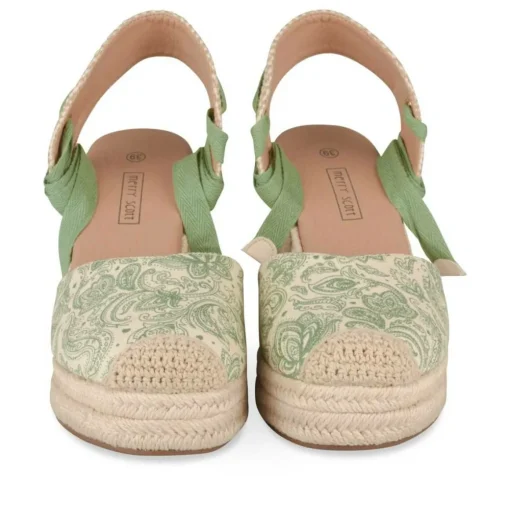 Espadrilles Corde VERT Femme Motif Uni Lacets