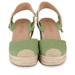 Espadrilles Corde VERT Femme Motif Uni Lacets