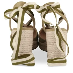 Espadrilles Corde VERT Femme Motif Uni Lacets