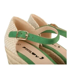 Espadrilles Corde VERT Femme Motif Uni Boucle
