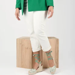 Espadrilles Corde VERT Femme Motif Uni Lacets