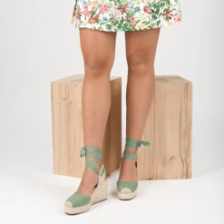 Espadrilles Corde VERT Femme Motif Uni Lacets