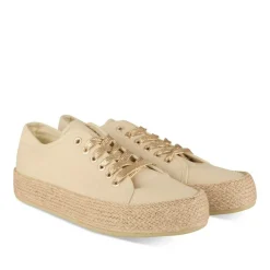 Espadrilles Lacets BEIGE Femme Motif Uni A Enfiler