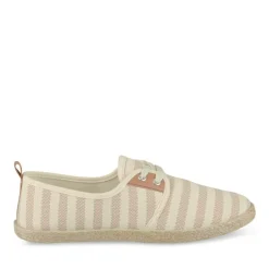 Espadrilles Lacets BLANC Femme Motif Rayures Lacets