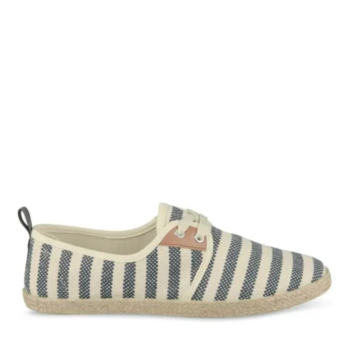 Espadrilles Lacets BLANC Femme Motif Rayures Lacets