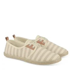 Espadrilles Lacets BLANC Femme Motif Rayures Lacets