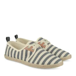 Espadrilles Lacets BLANC Femme Motif Rayures Lacets