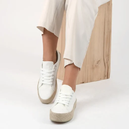 Espadrilles Lacets BLANC Femme Motif Uni Lacets