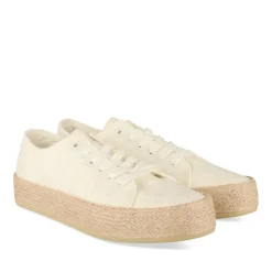 Espadrilles Lacets BLANC Femme Motif Uni Lacets
