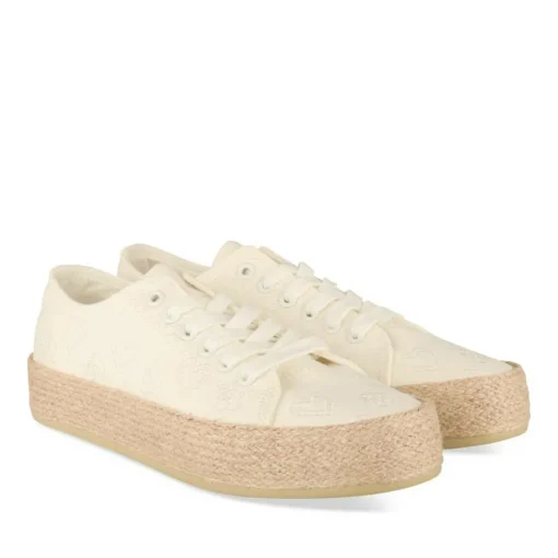 Espadrilles Lacets BLANC Femme Motif Uni Lacets