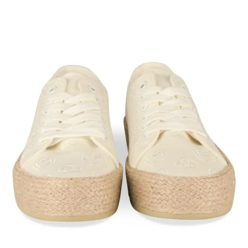 Espadrilles Lacets BLANC Femme Motif Uni Lacets