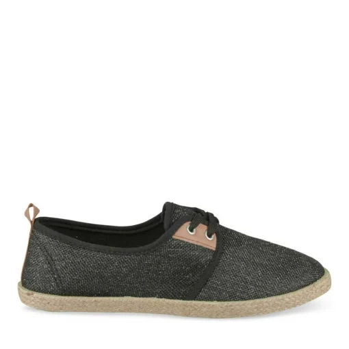 Espadrilles Lacets NOIR Femme Motif Paillettes Lacets