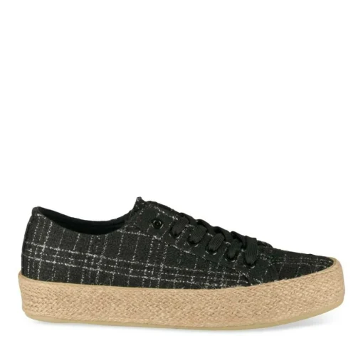 Espadrilles Lacets NOIR Femme Motif Uni Lacets