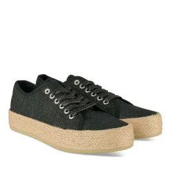Espadrilles Lacets NOIR Femme Motif Uni A Enfiler
