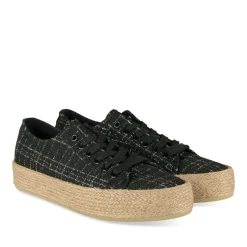 Espadrilles Lacets NOIR Femme Motif Uni Lacets