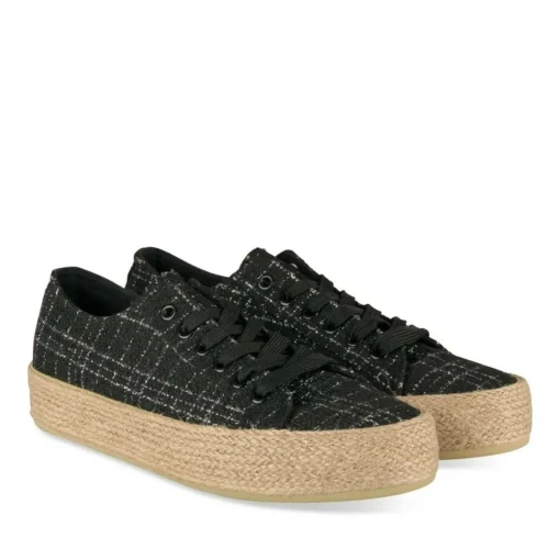 Espadrilles Lacets NOIR Femme Motif Uni Lacets