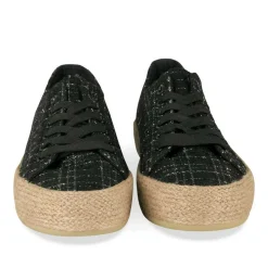 Espadrilles Lacets NOIR Femme Motif Uni Lacets