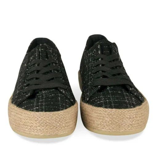 Espadrilles Lacets NOIR Femme Motif Uni Lacets