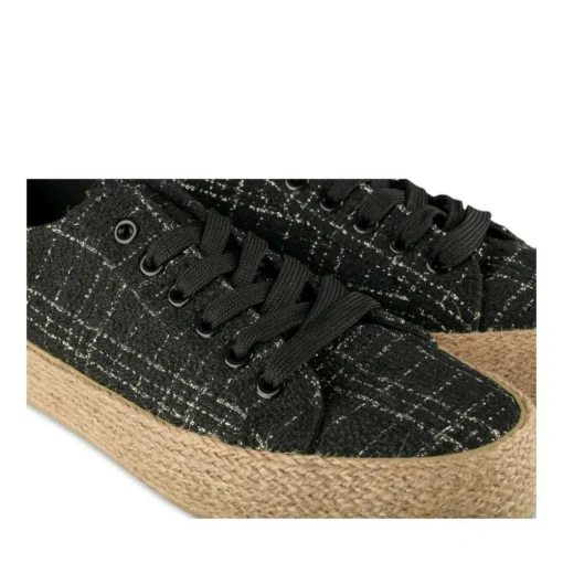 Espadrilles Lacets NOIR Femme Motif Uni Lacets