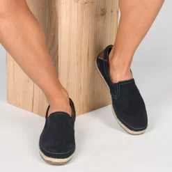 Espadrilles MARINE Homme CUIR Motif Uni A Enfiler