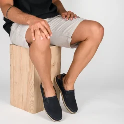 Espadrilles MARINE Homme CUIR Motif Uni A Enfiler
