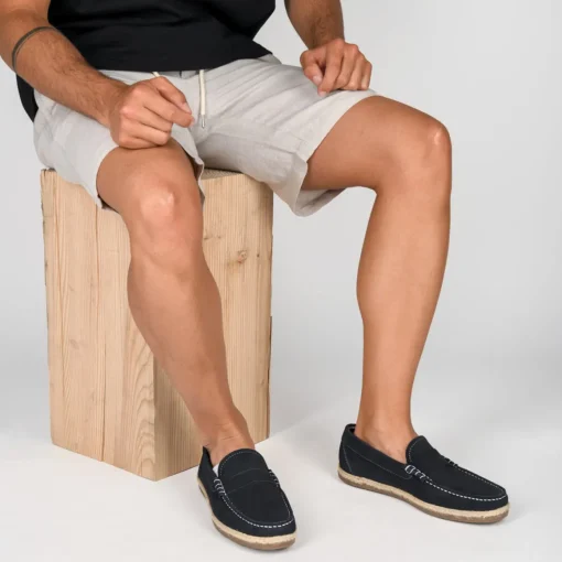 Espadrilles MARINE Homme CUIR Motif Uni A Enfiler