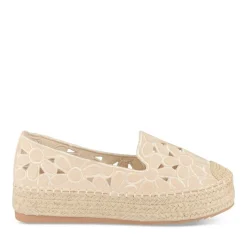 Espadrilles Plateforme BEIGE Femme Motif Fleuri A Enfiler