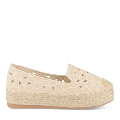 Espadrilles Plateforme BEIGE Femme Motif Fleuri A Enfiler