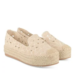 Espadrilles Plateforme BEIGE Femme Motif Fleuri A Enfiler