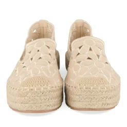 Espadrilles Plateforme BEIGE Femme Motif Fleuri A Enfiler