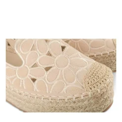 Espadrilles Plateforme BEIGE Femme Motif Fleuri A Enfiler