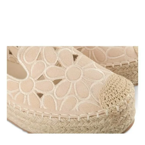 Espadrilles Plateforme BEIGE Femme Motif Fleuri A Enfiler