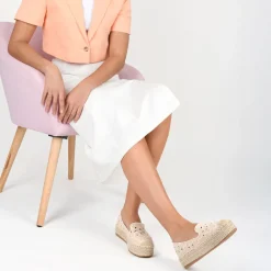 Espadrilles Plateforme BEIGE Femme Motif Fleuri A Enfiler