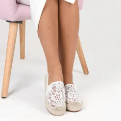 Espadrilles Plateforme BLANC Femme Motif Uni A Enfiler