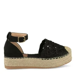 Espadrilles Plateforme NOIR Femme Motif Tressé Boucle