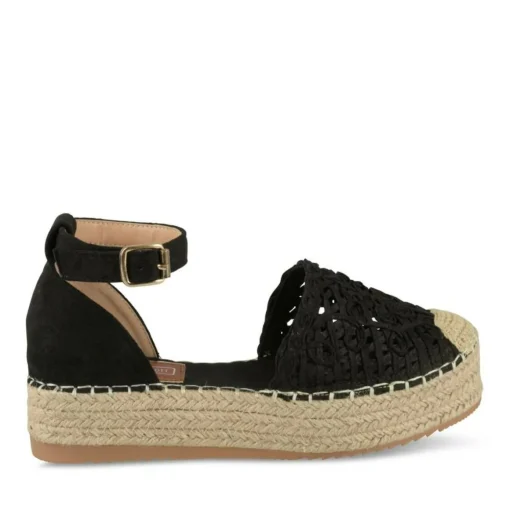 Espadrilles Plateforme NOIR Femme Motif Tressé Boucle