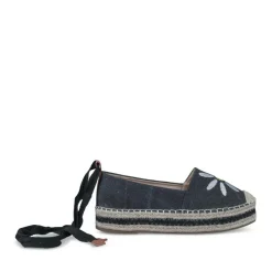 Espadrilles Plateforme NOIR Femme Motif Fleuri A Enfiler