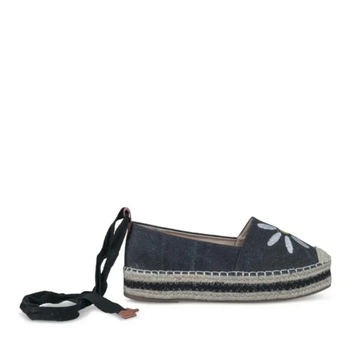 Espadrilles Plateforme NOIR Femme Motif Fleuri A Enfiler