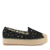 Espadrilles Plateforme NOIR Femme Motif Fleuri A Enfiler